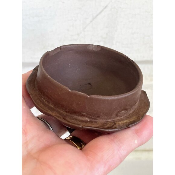 Vintage Clay Pumpkin Chinese Yixing Teapot Vines Big Stem Handle Signed - Picture 7 of 16